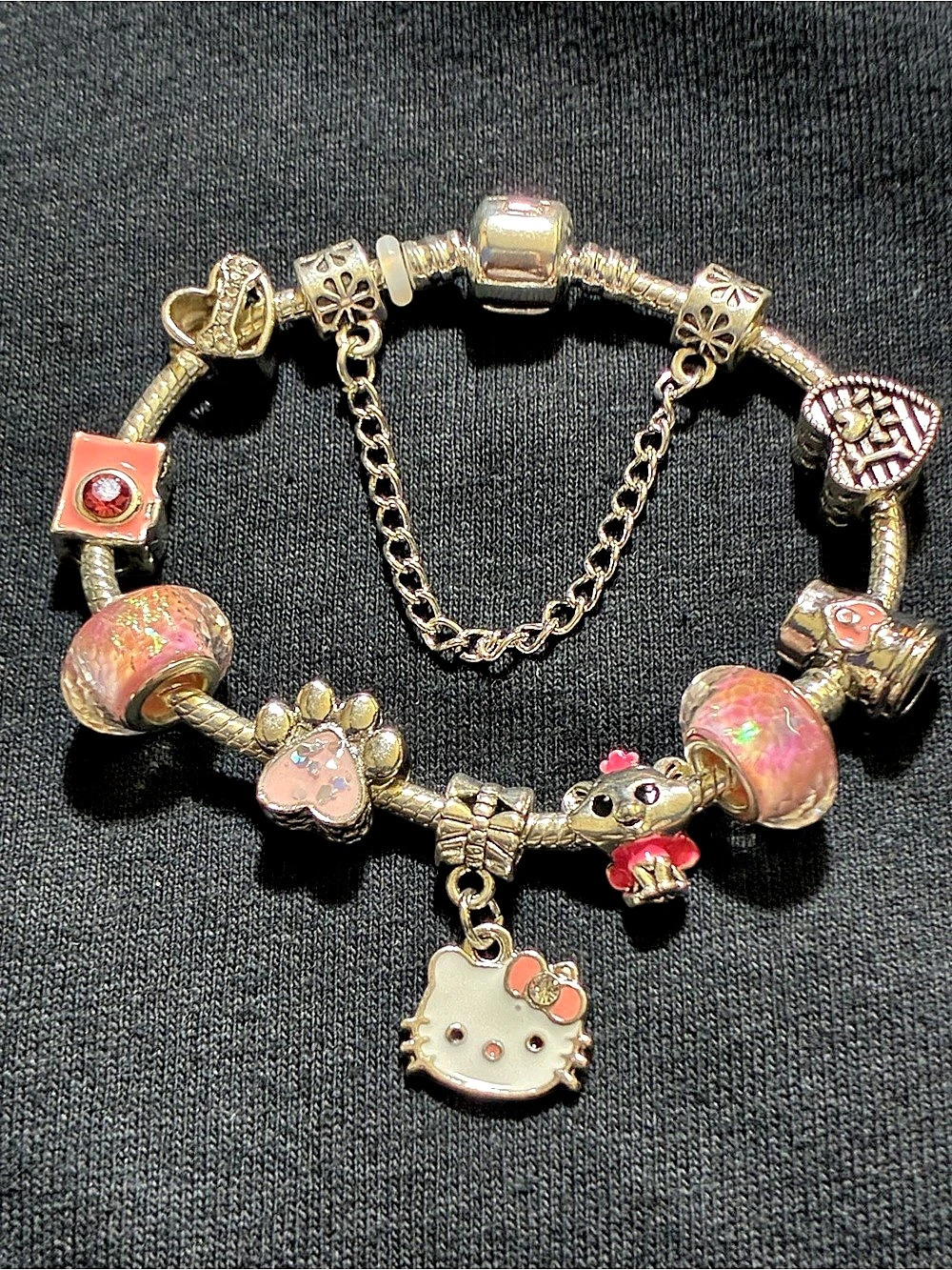 Hello Kitty Charm Bracelet Pink Silver